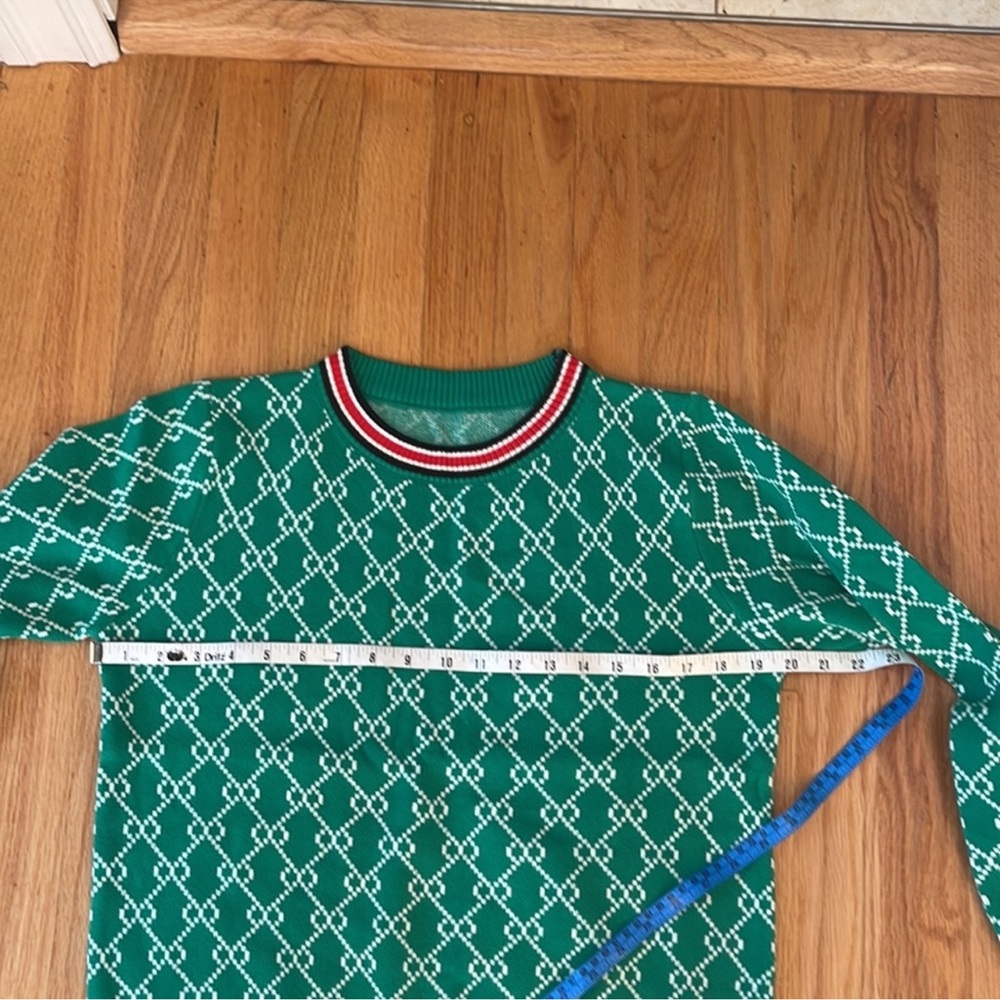 Green Patterned Crew Neck Sweater - image 6